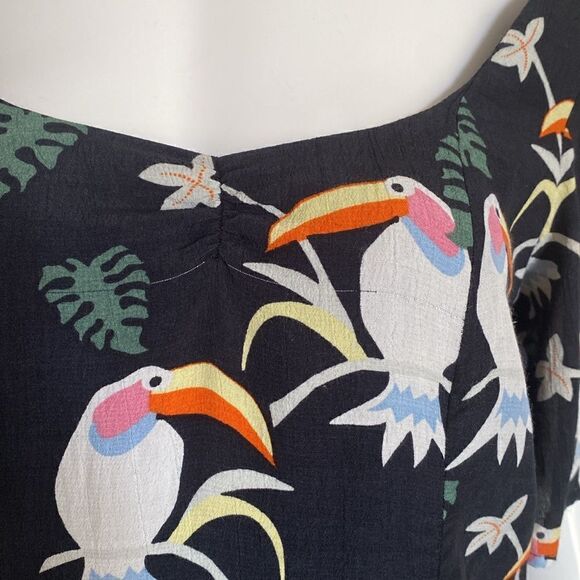 & Other Stories Black Toucan Tropical Mini Dress Size 6 - Picture 16 of 16